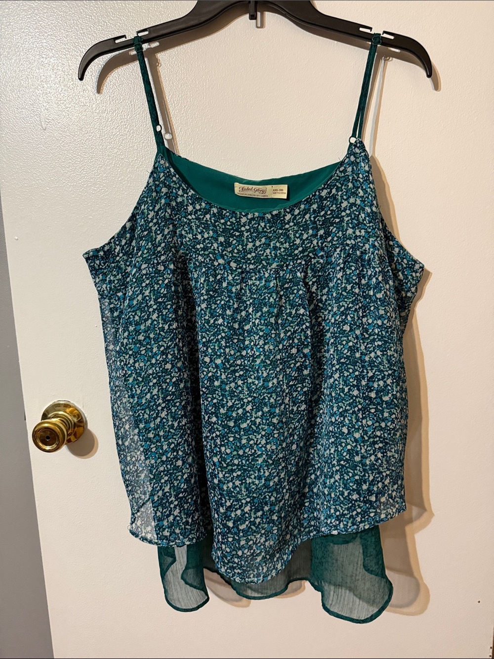 Faded Glory Teal Floral Chiffon Layered Camisole Top